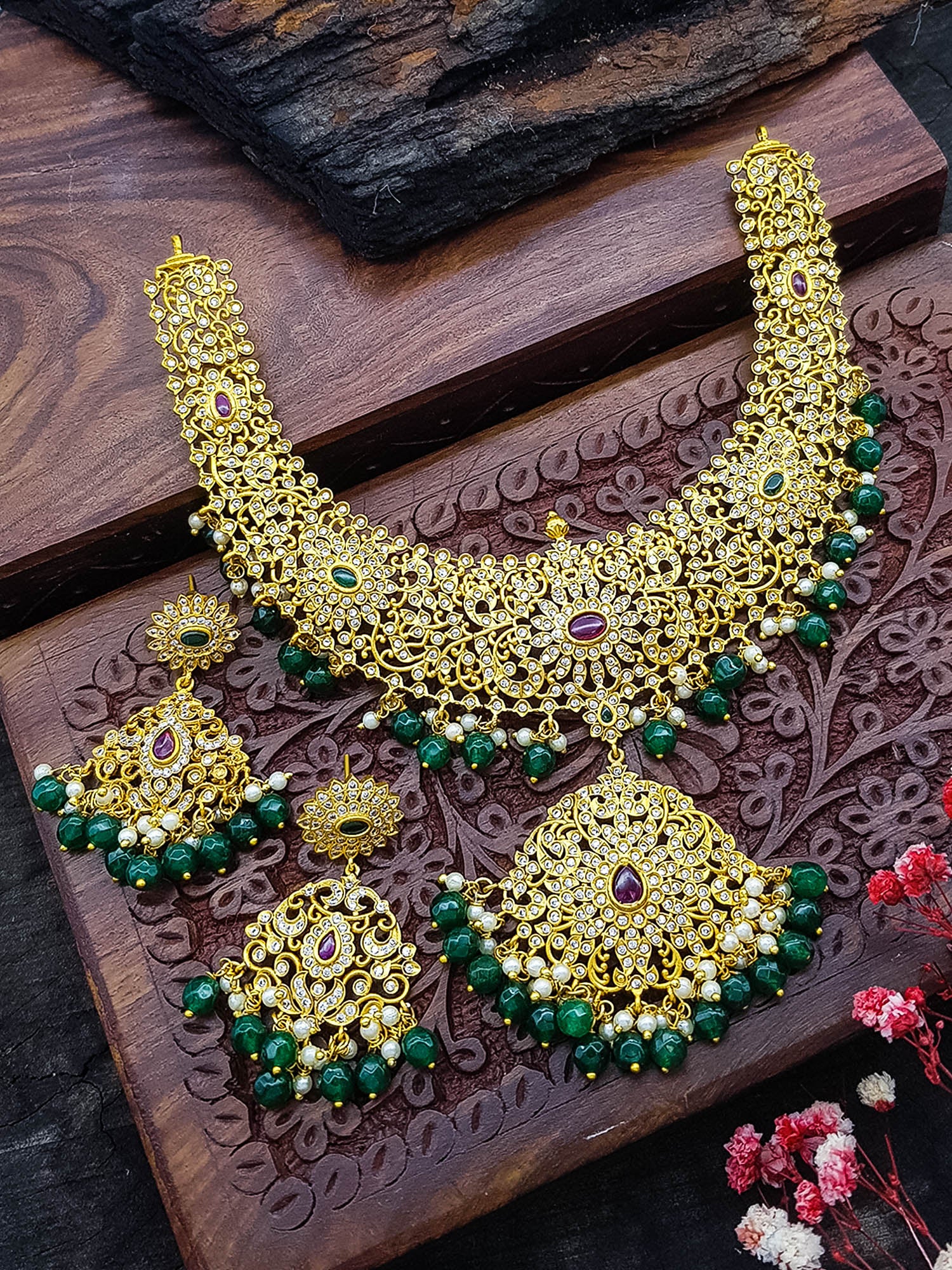 Gold Plated Bridal Polki Short Necklace Set