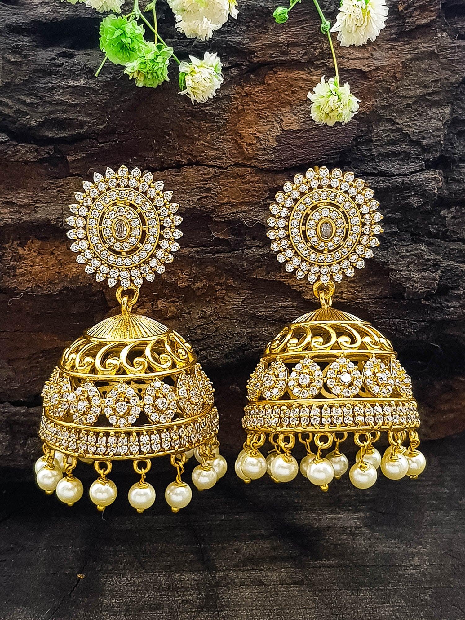 Gold Plated Real Kemp Stone Earrings Jhumka