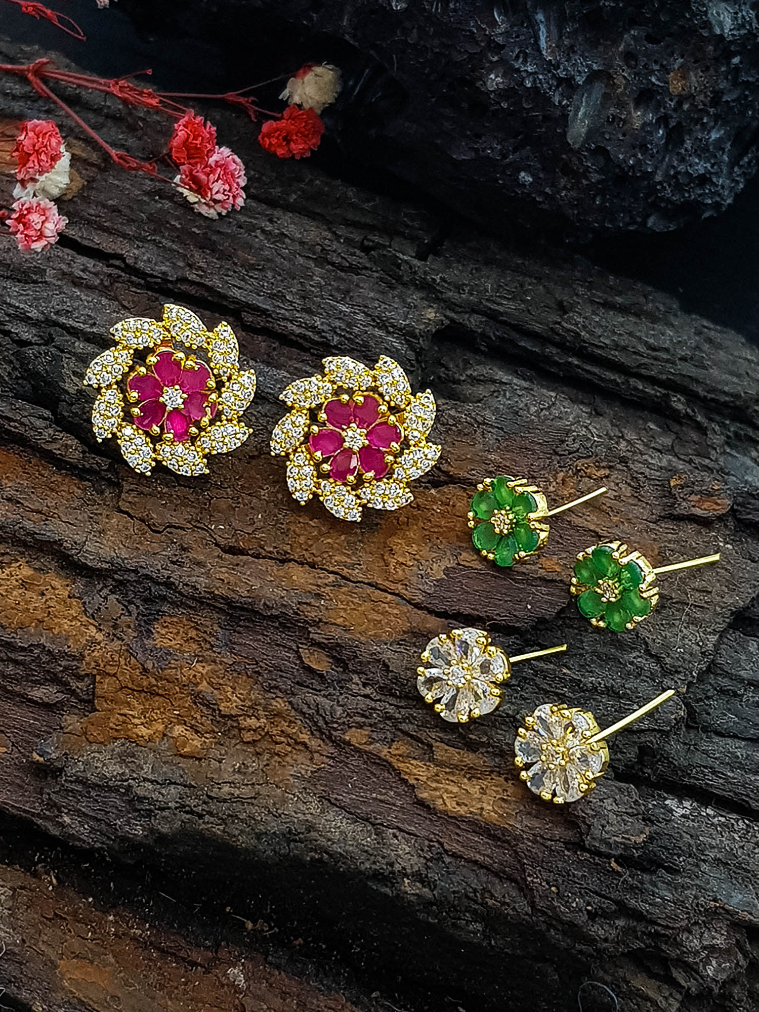 Gold Plated Stones Jhumki earrings with interchangeable stones