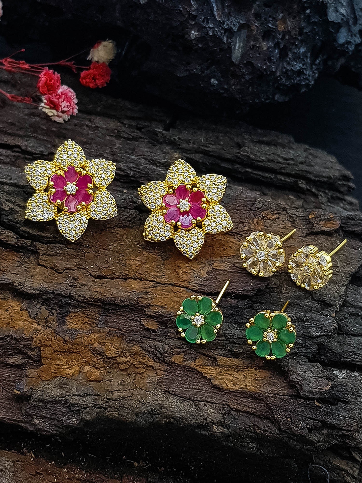 Gold Plated CZ Stones Jhumki earrings with interchangeable stones