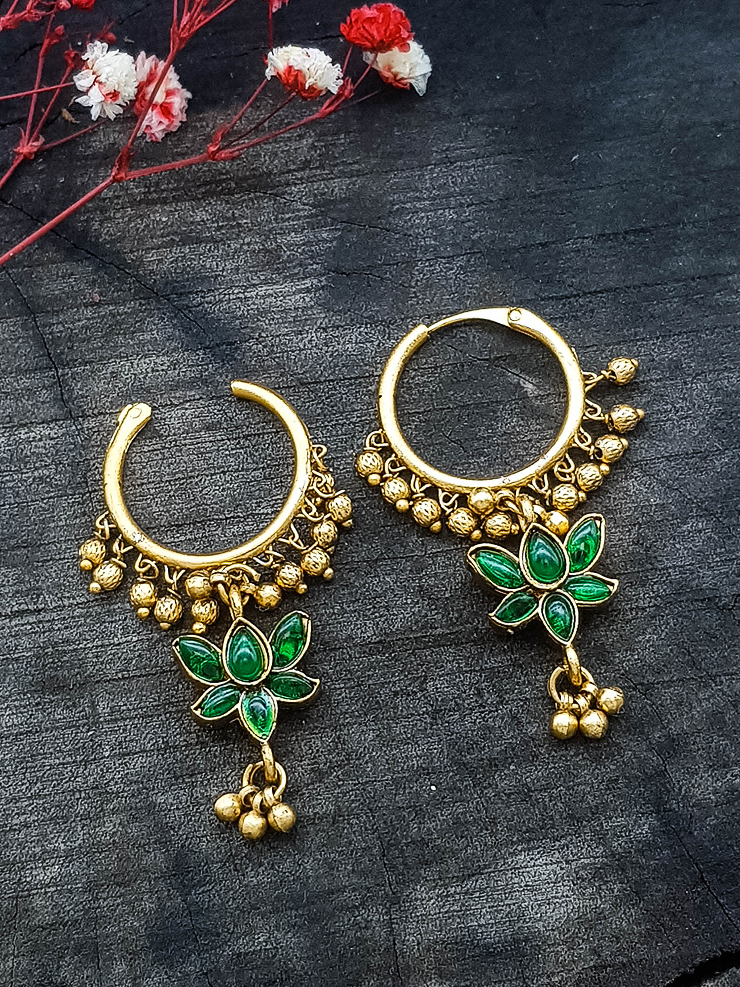 Gold Plated Stones Jhumki earrings with reversible style