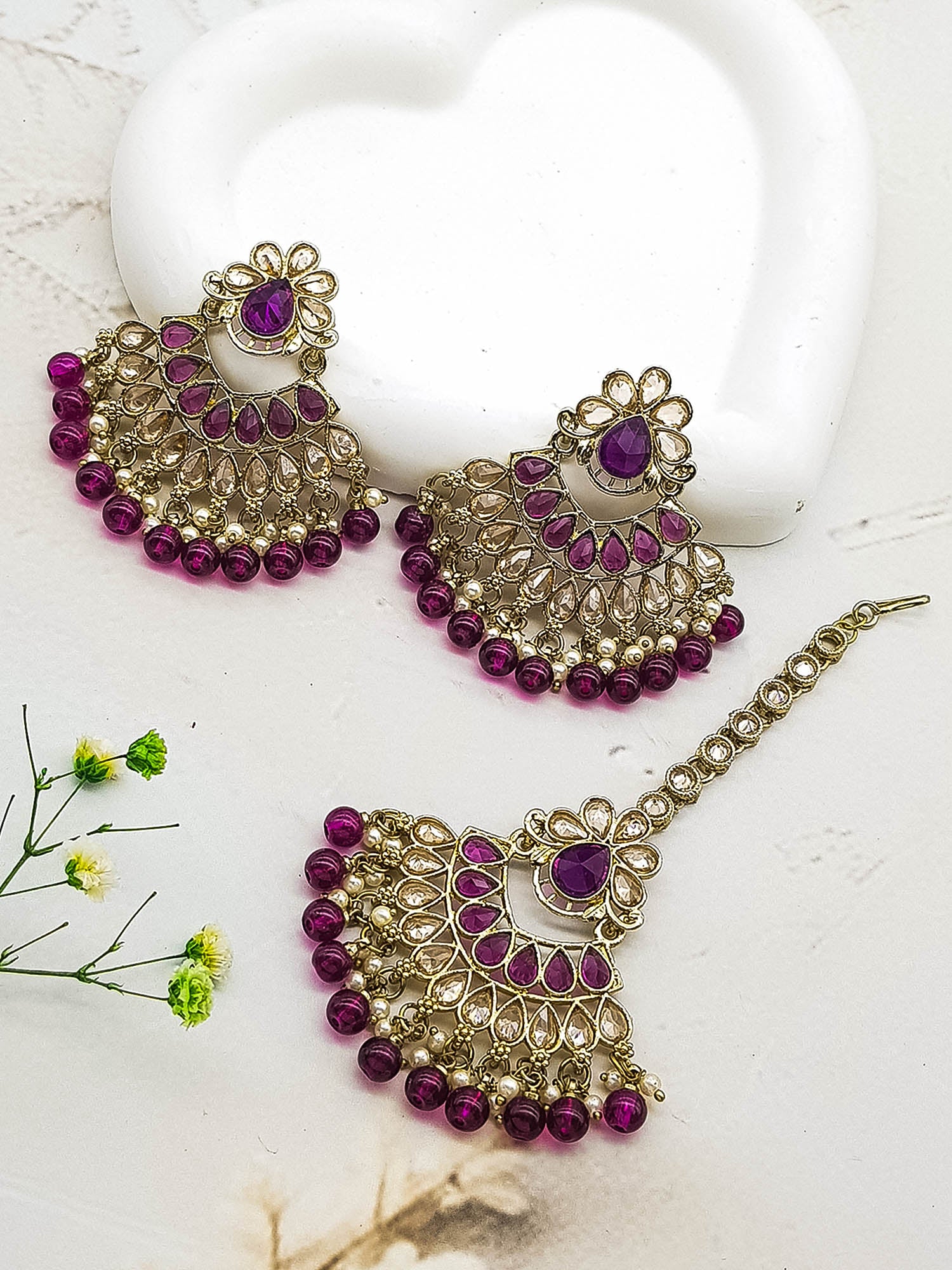 Faint Gold finish Earring Dangler with Maang Tikka