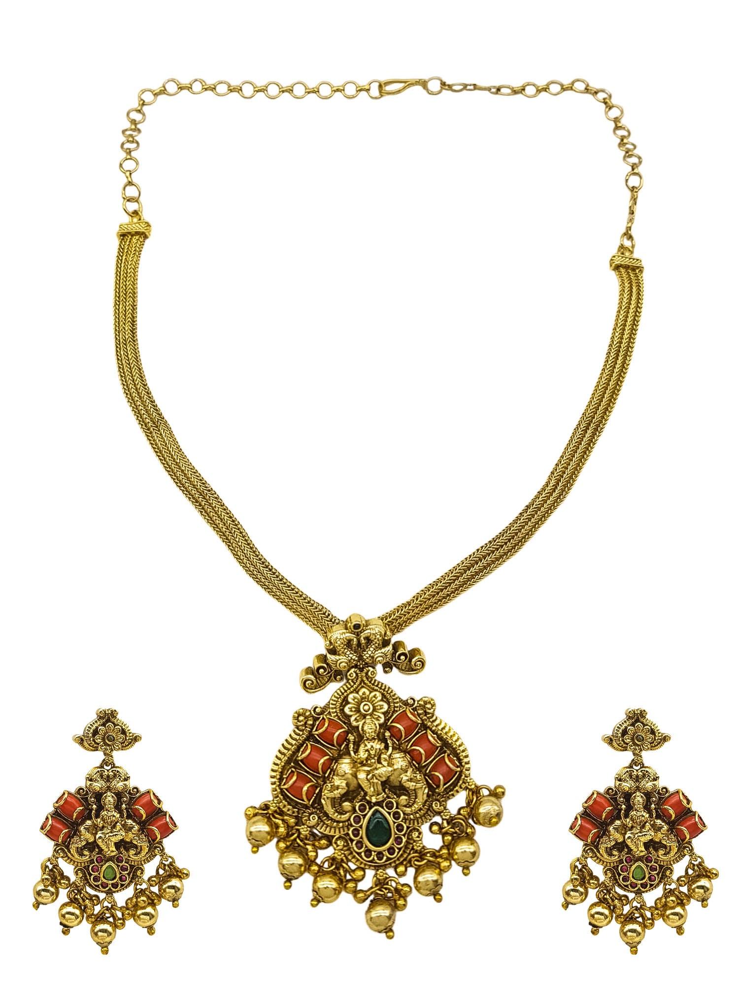 Premium Quality Gold Plated Long Necklace Set in coral