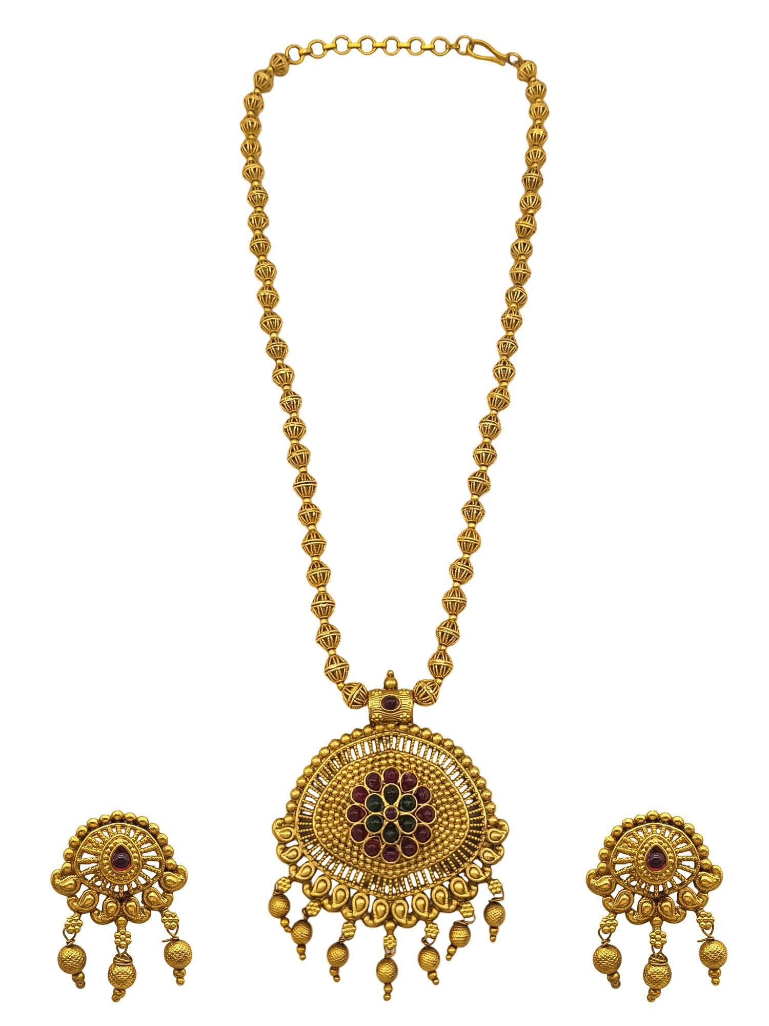 Gold Plated Long Necklace Set in gundumala