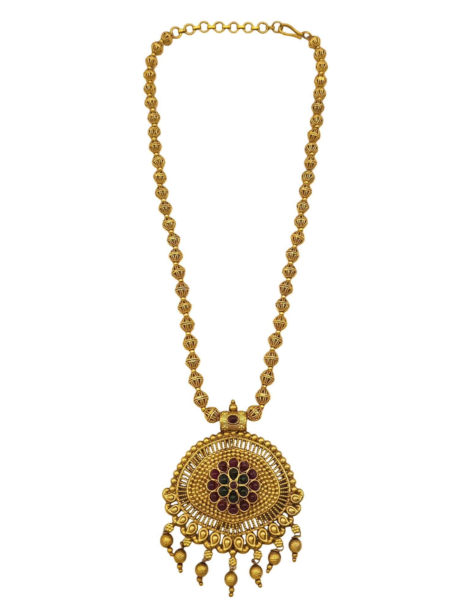 Gold Plated Long Necklace Set in gundumala