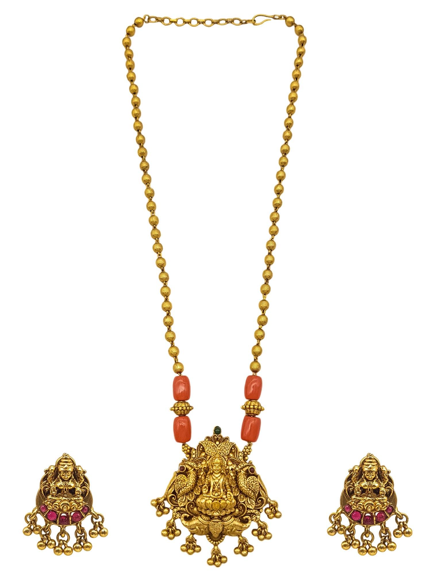 Gold Plated Long Necklace Set in coral