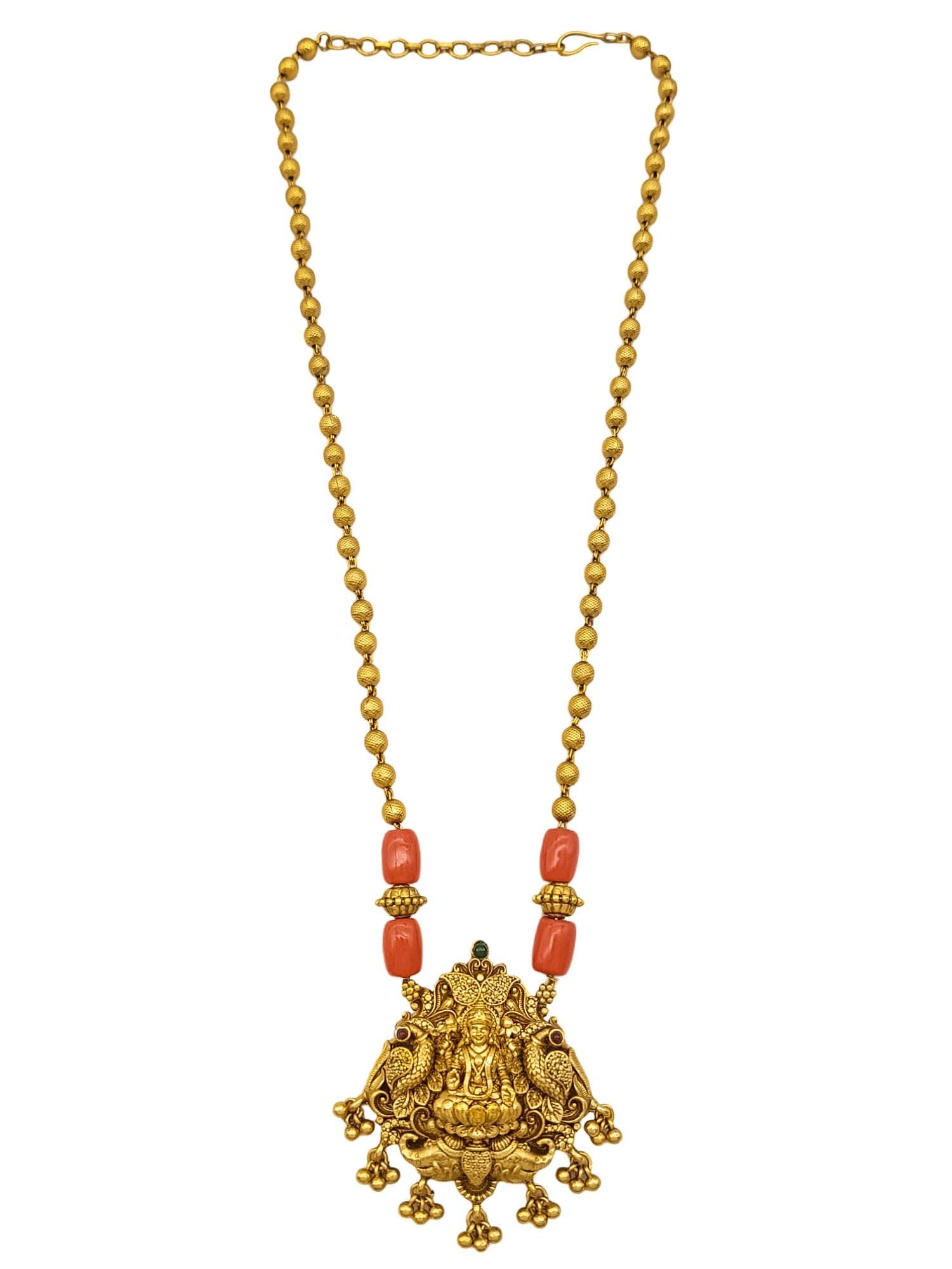 Gold Plated Long Necklace Set in coral