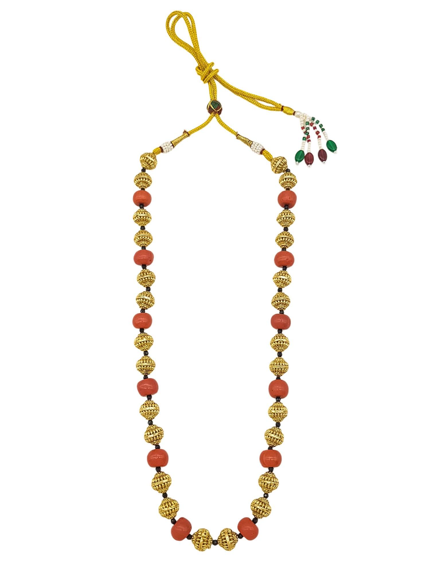 Gold Plated Long Necklace Set in coral