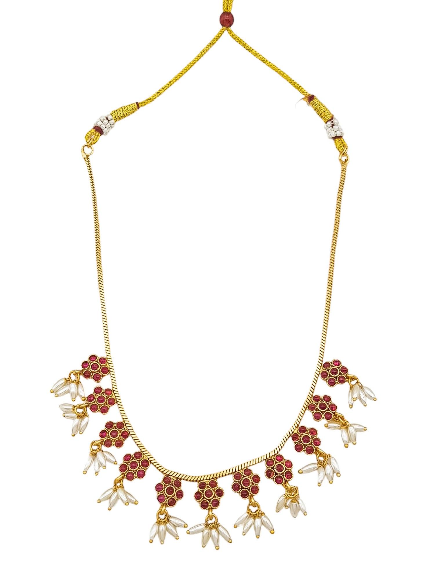 Gold Plated Floral Delicate Necklace set with pearls