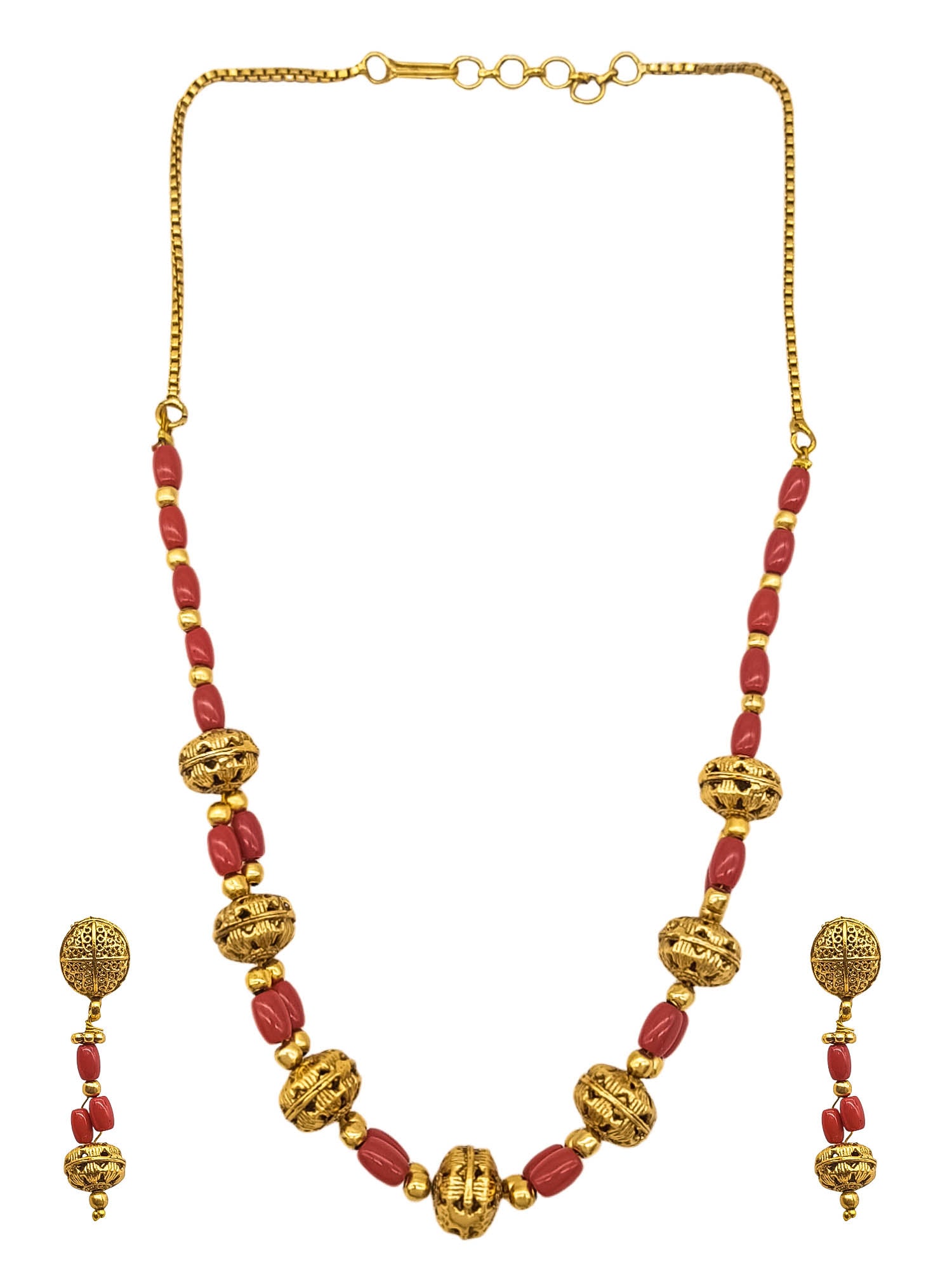 Gold Plated In Coral Beads Necklace Set