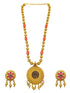 Gold Plated In Coral Beads Long Necklace Set