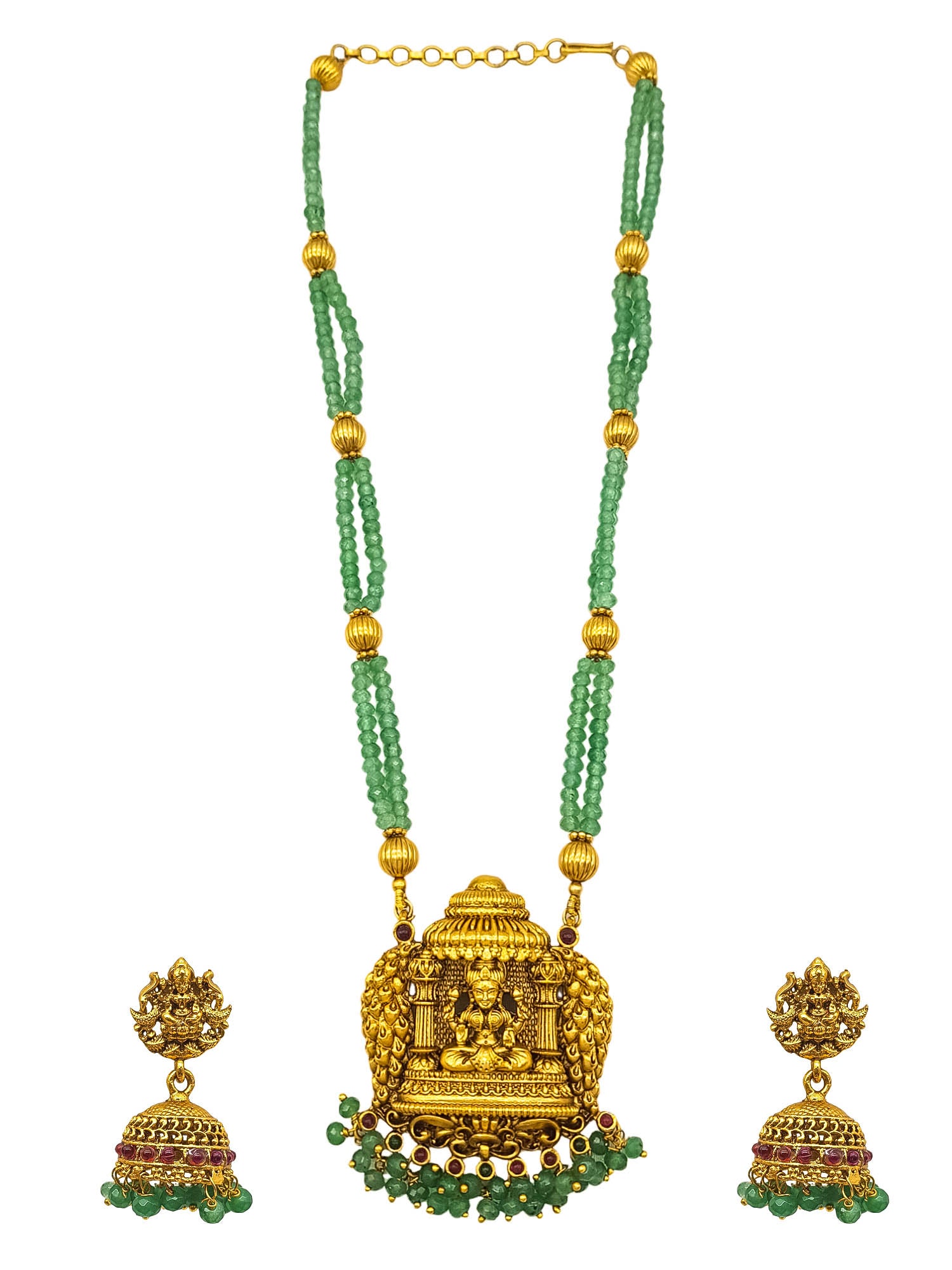 Gold Plated Necklace Set in green crystal natural stones