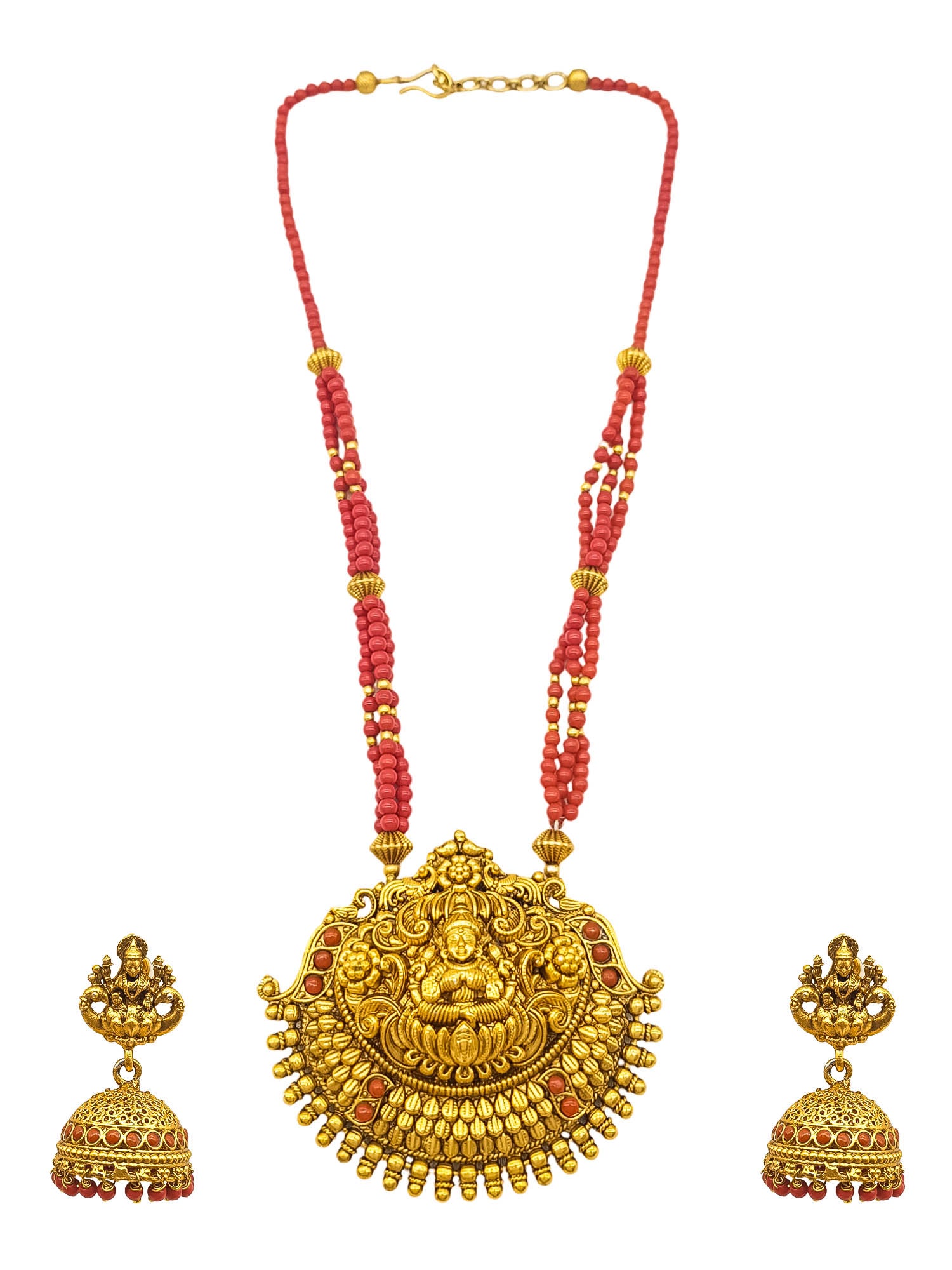 Gold Plated Necklace Set in coral