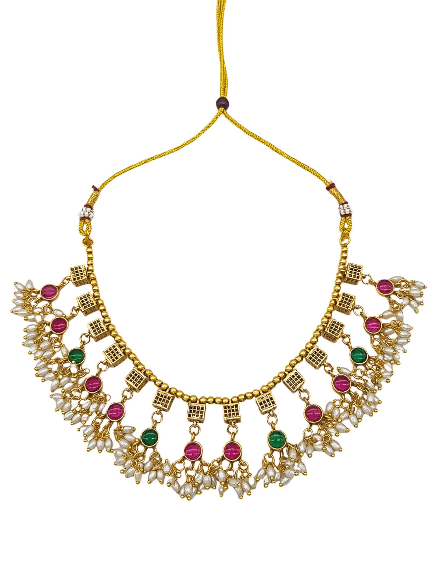 Gold Plated Classic Multicolor Floral Necklace set with AD Stones