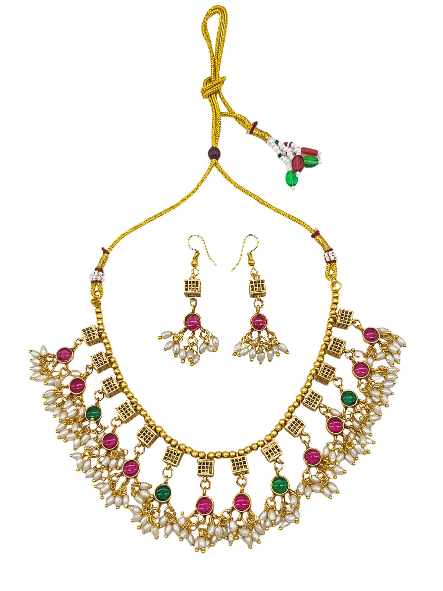 Gold Plated Classic Multicolor Floral Necklace set with AD Stones