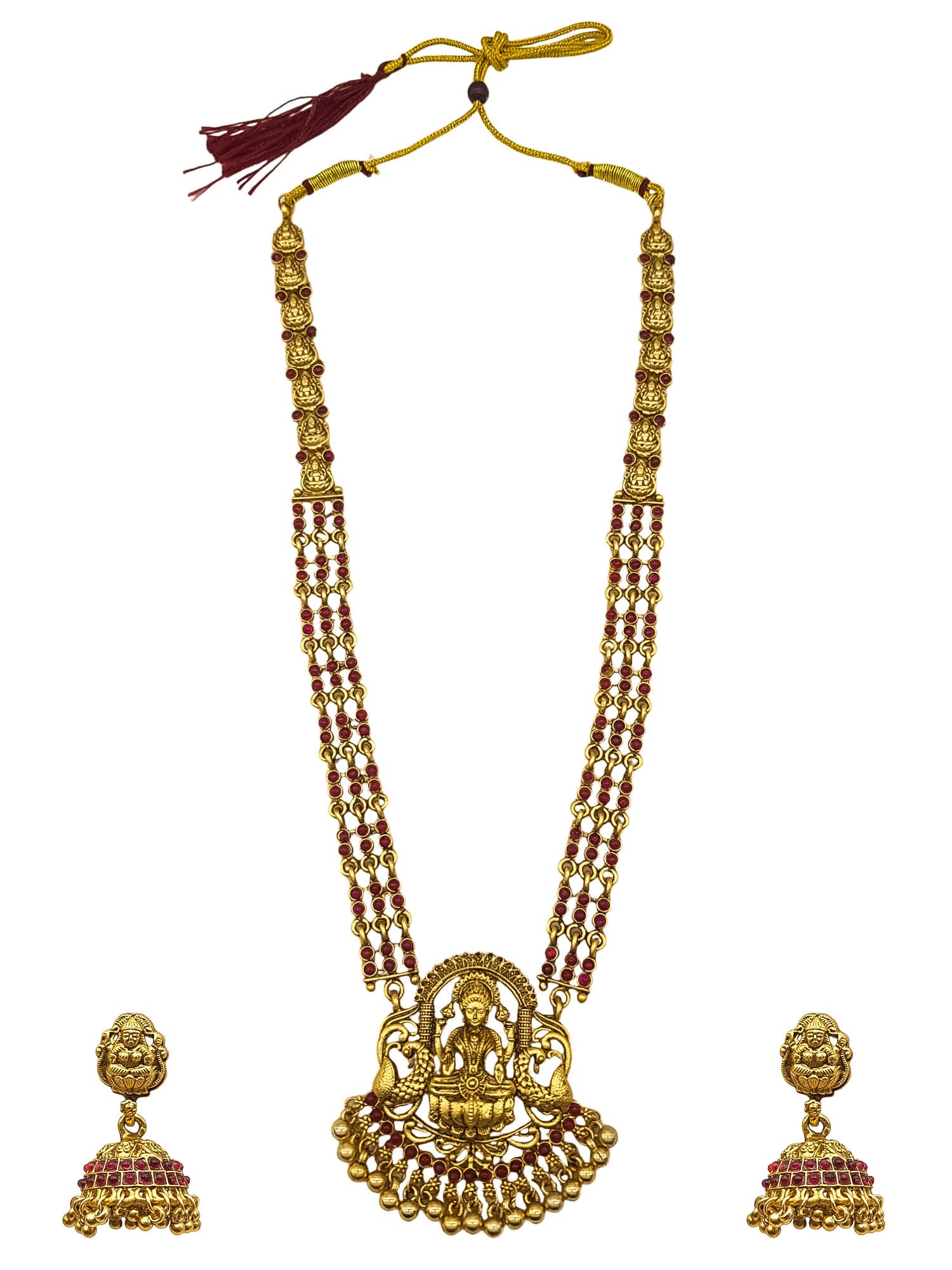 Premium Gold Plated Long Laxmi Necklace Set