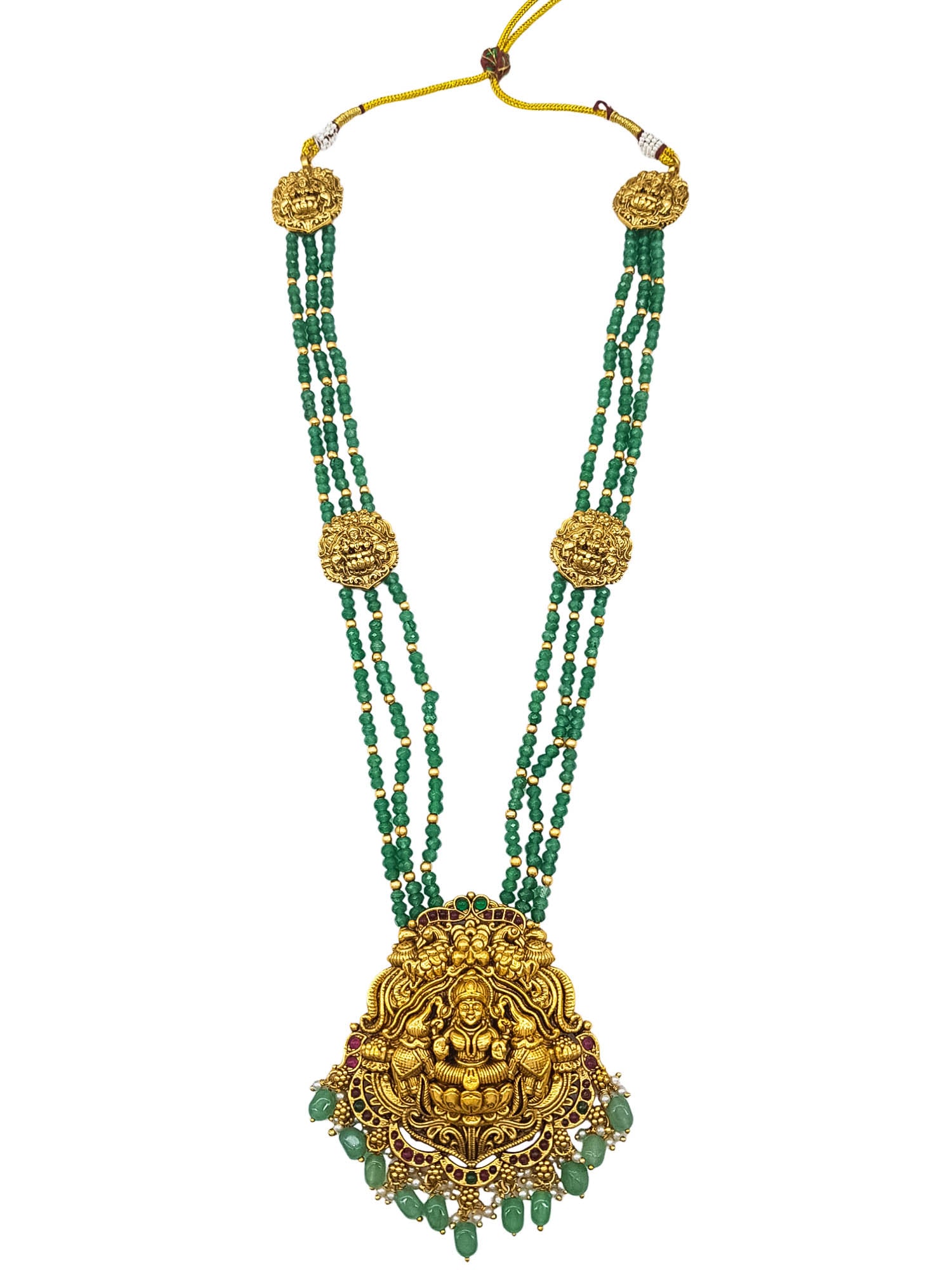 Premium Gold Plated Long Necklace Set in green crystal natural stones