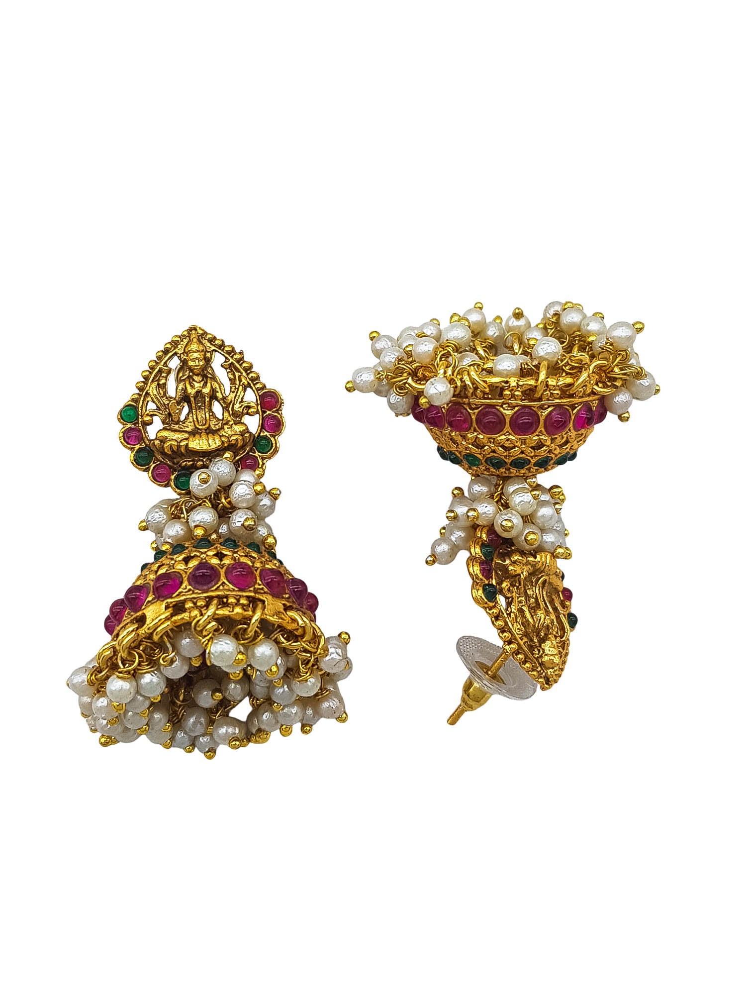 Gold plated Temple design Jhumka Earrings