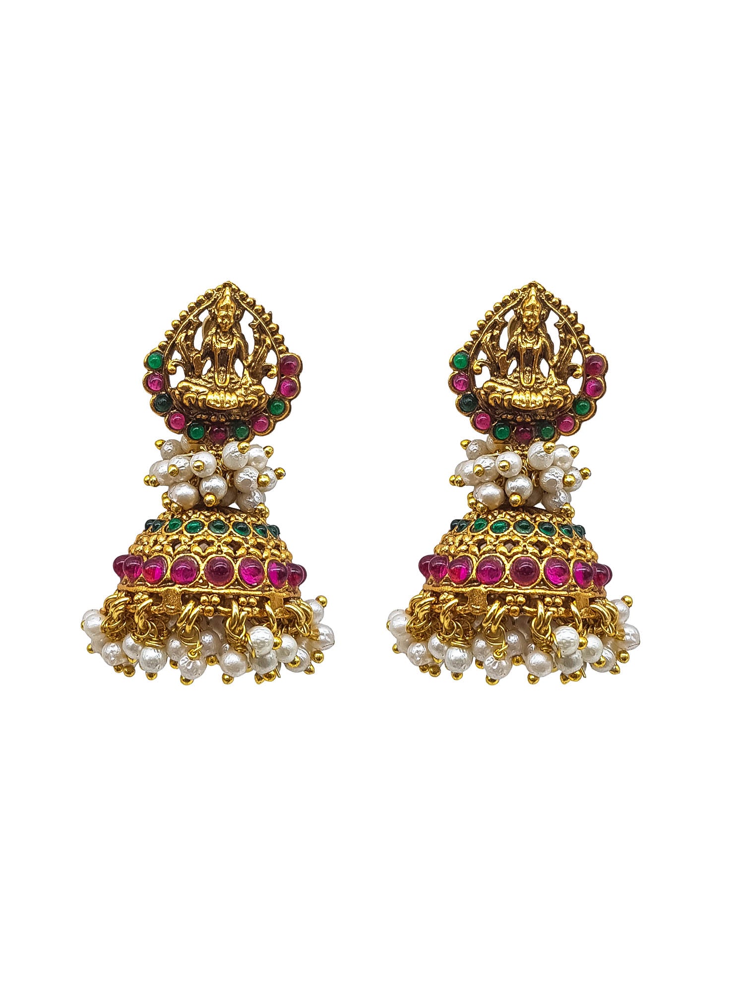 Gold plated Temple design Jhumka Earrings