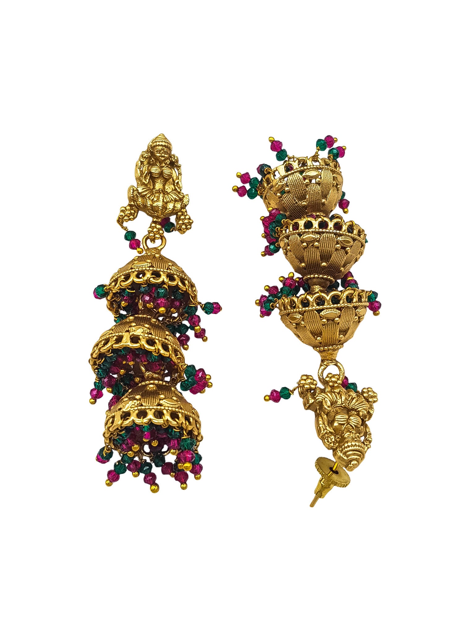 Gold plated Temple design Layered Jhumka Earrings