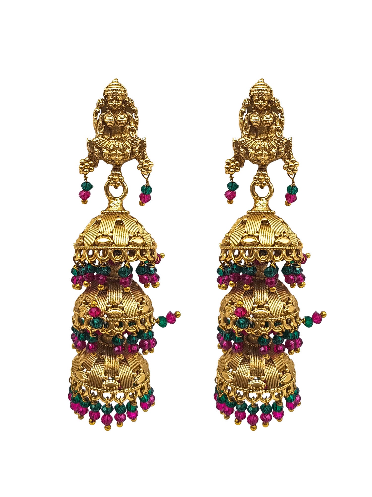 Gold plated Temple design Layered Jhumka Earrings