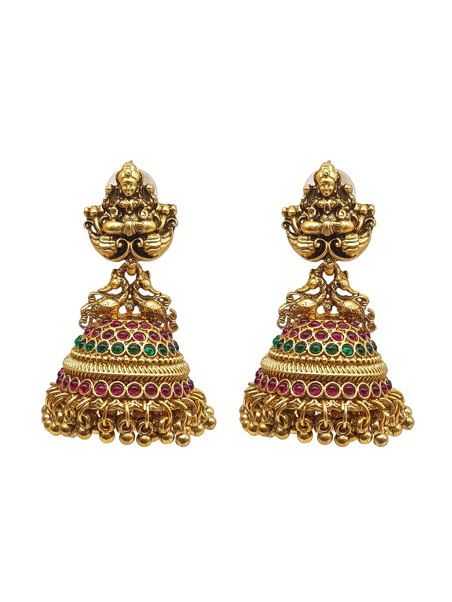 Gold plated Temple design Jhumka Earrings