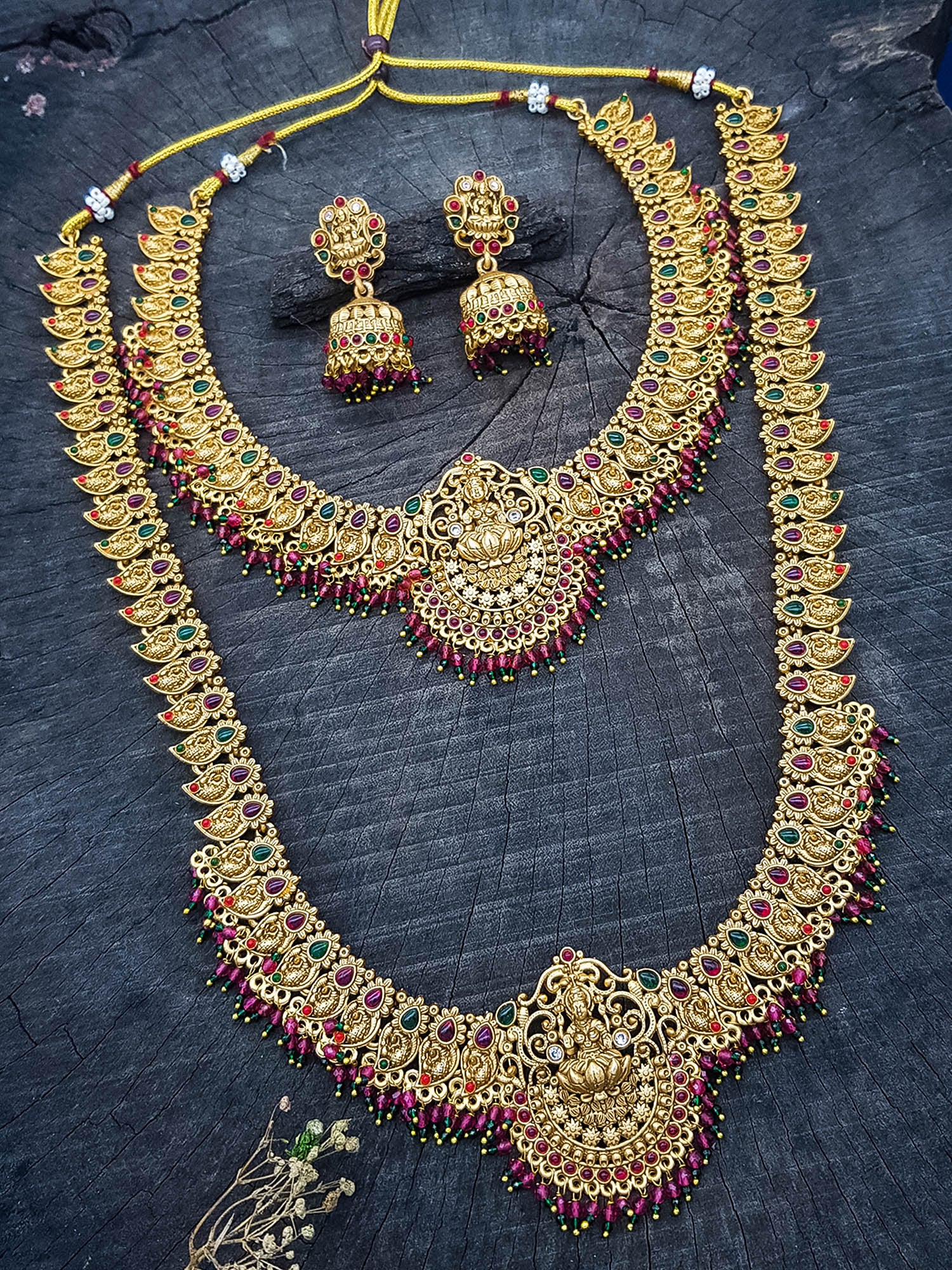 Antique Premium Gold finish Laxmi necklace Combo set