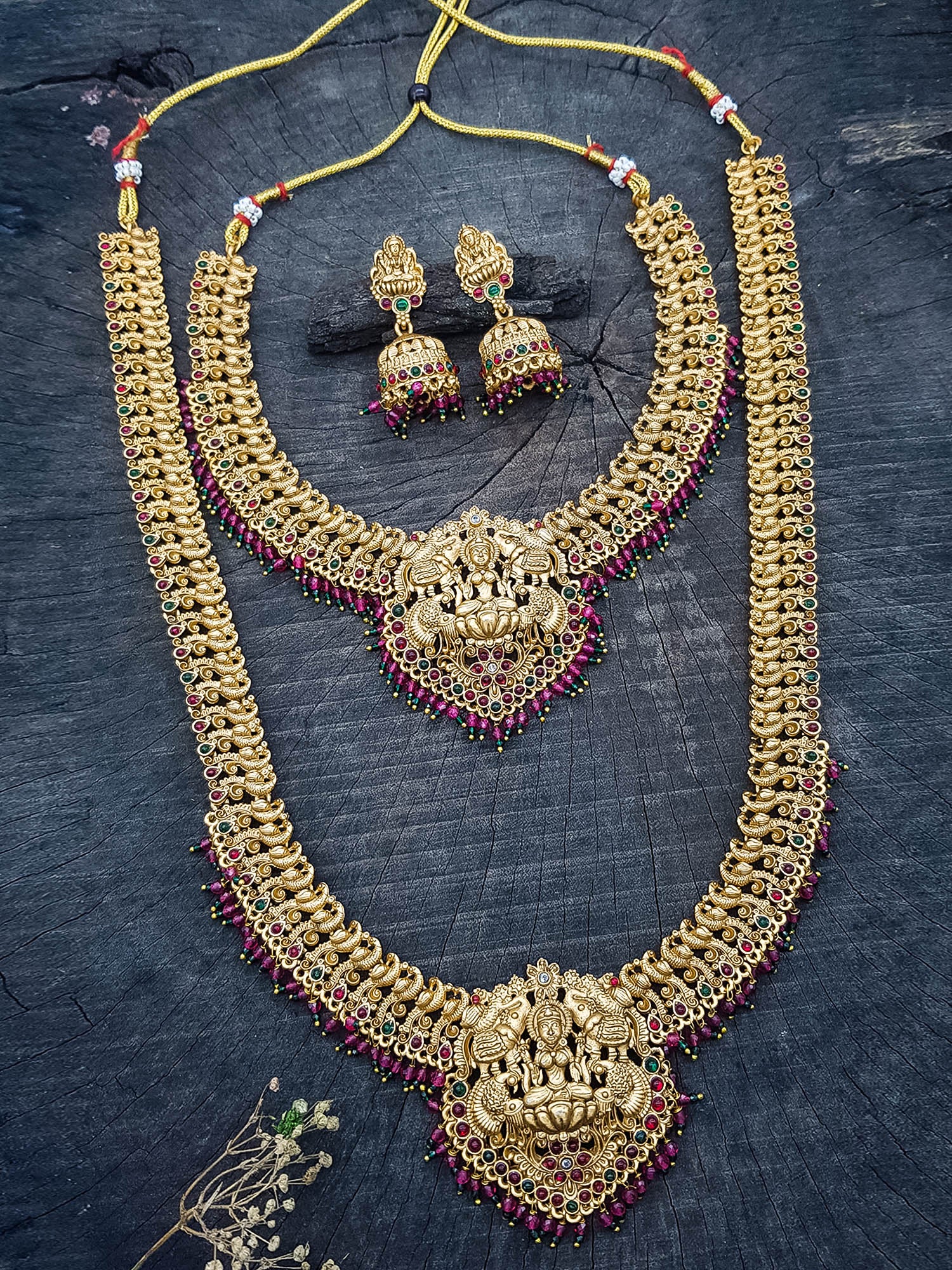 Antique Premium Gold finish Laxmi necklace Combo set