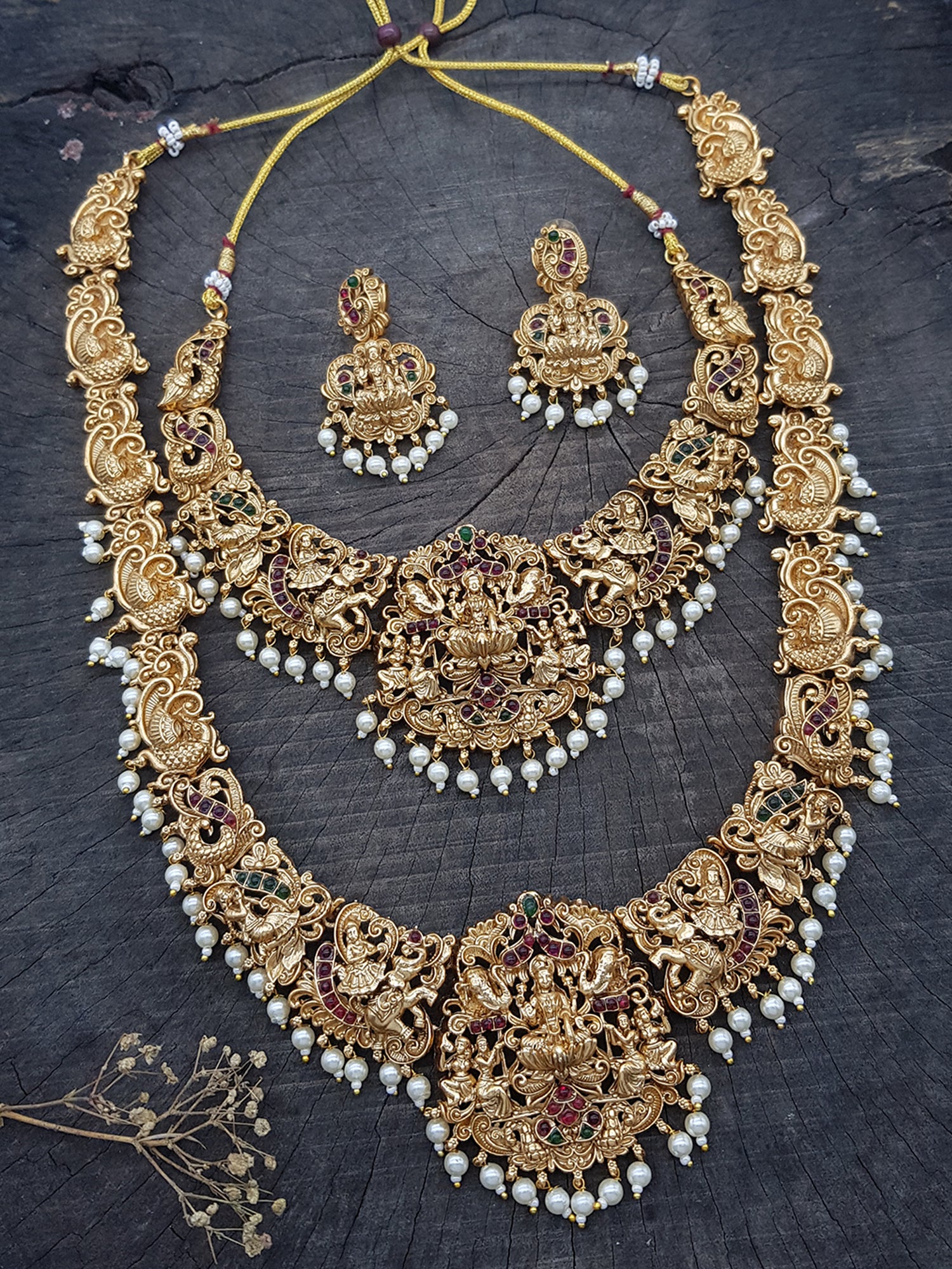 Antique Premium Gold finish Laxmi necklace Combo Set