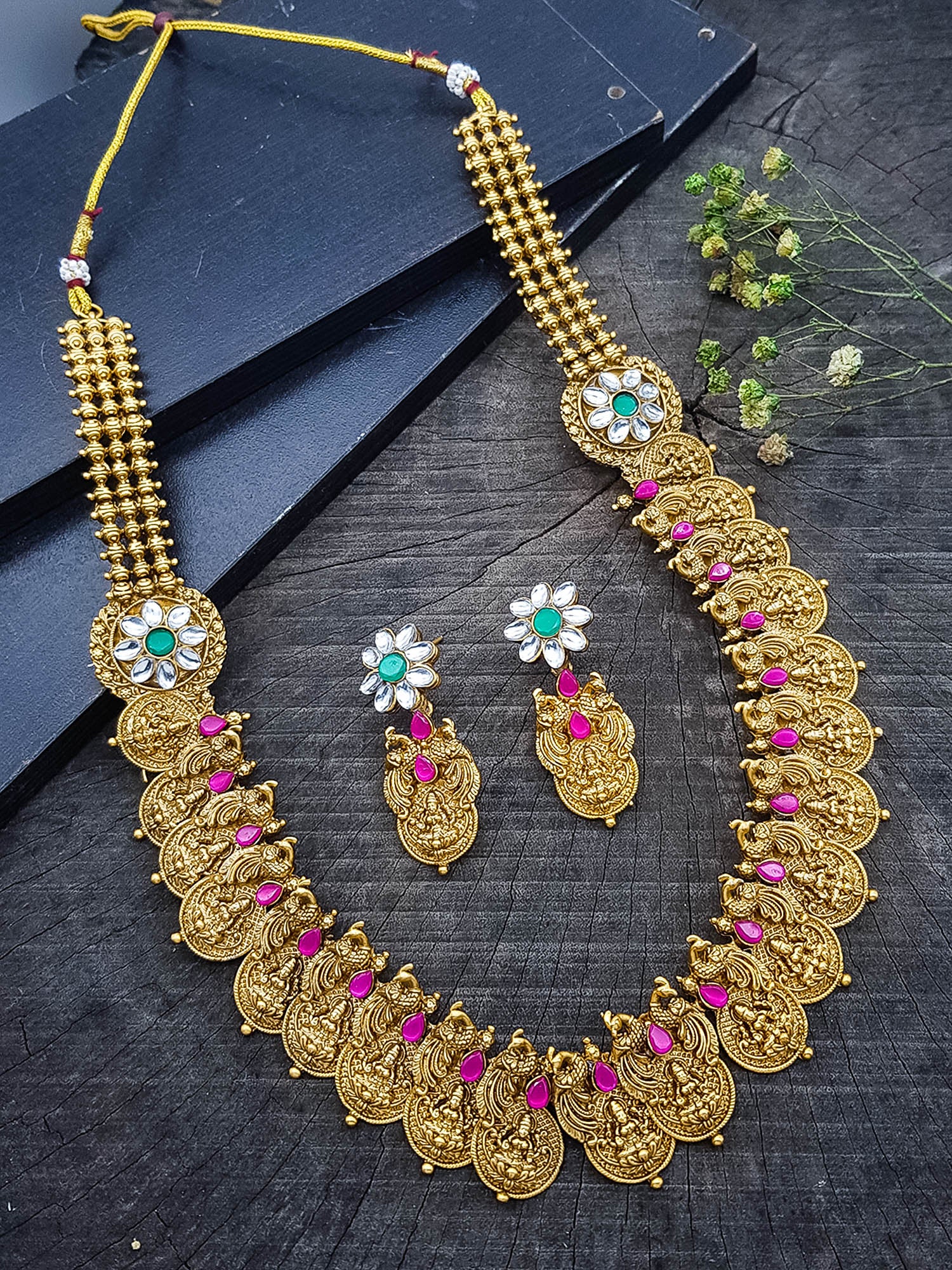 Gold Plated Long with Laxmi Coin  Necklace Set