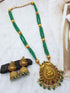 Premium Gold Plated Long Necklace Set in green crystal natural stones