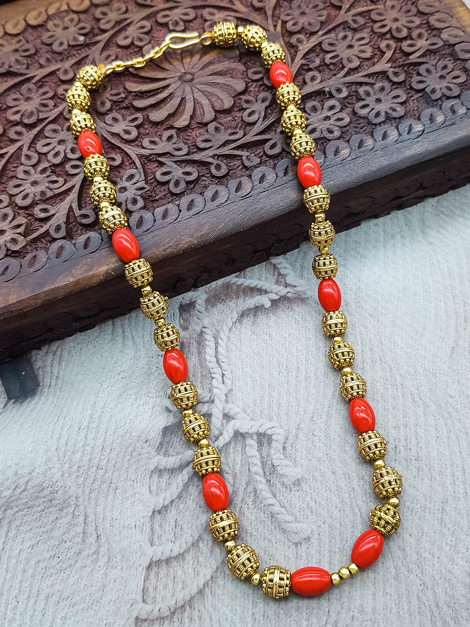 Premium Gold Plated Necklace Set in Coral