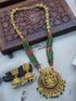 Premium Gold Plated Long Necklace Set in green Red coral & crystal natural stones