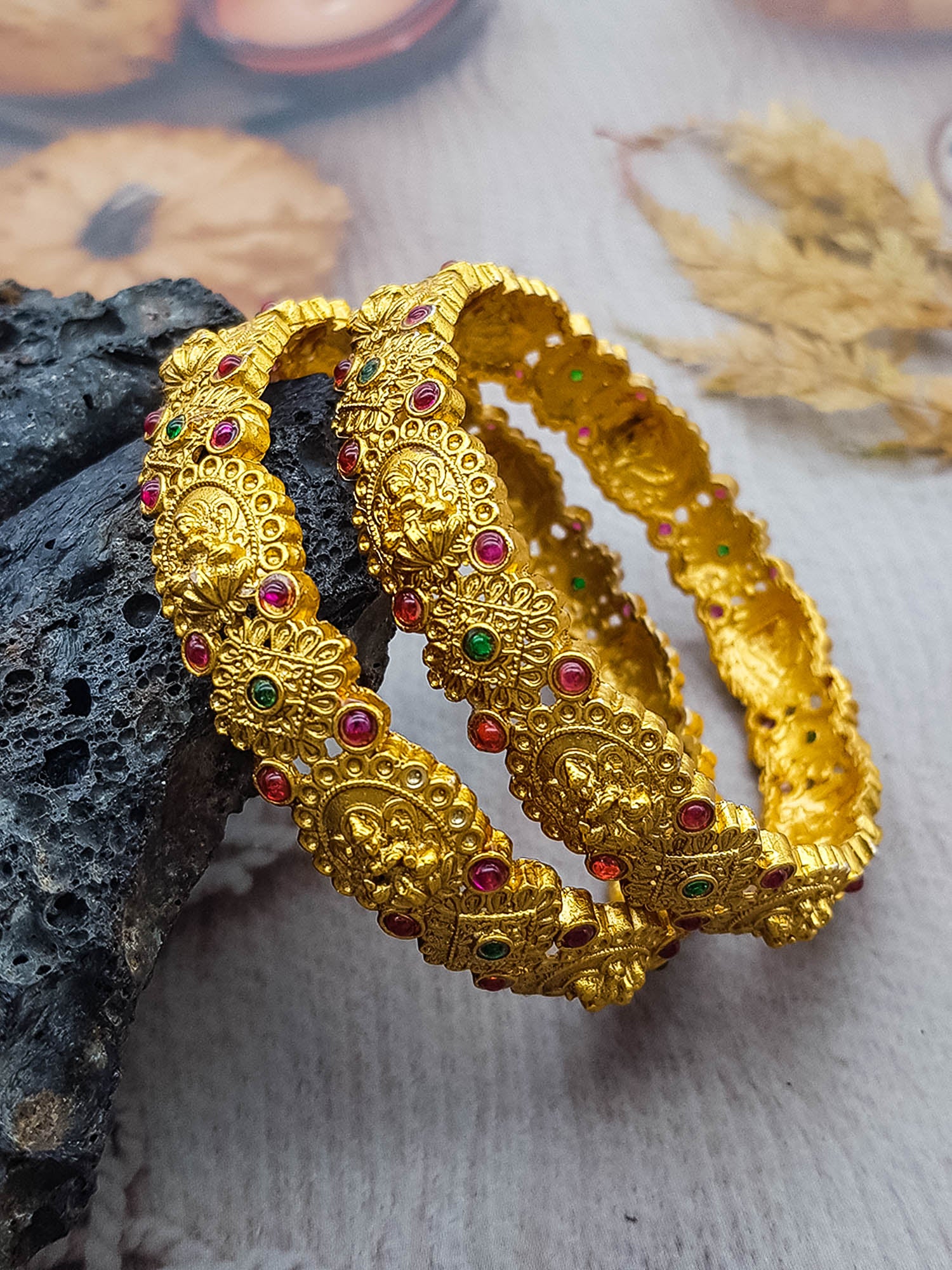 Micro Gold Plated Set of 2 Multi Colour Stone Bangles