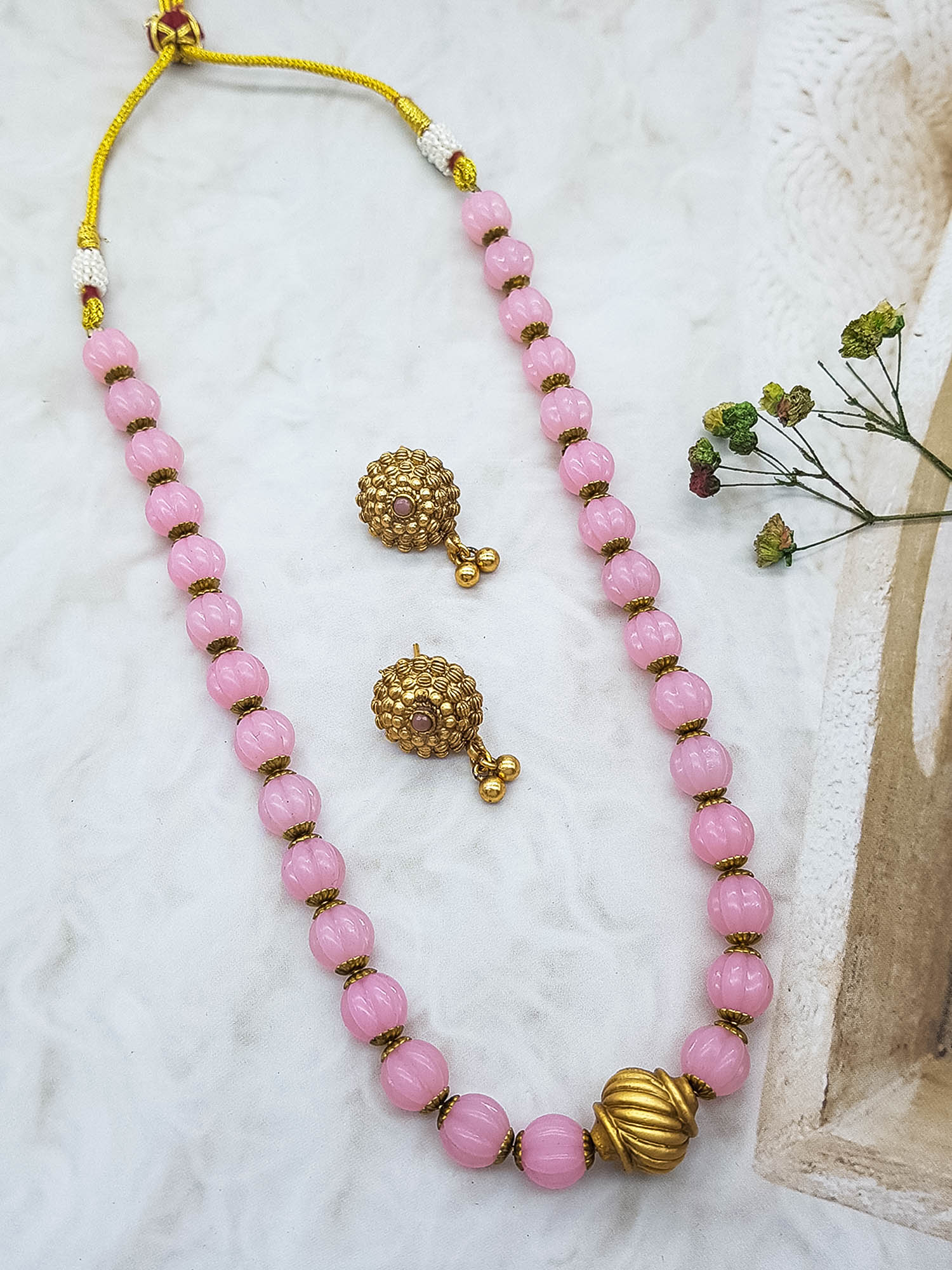 Pink Big kharbuja crystal Necklace Set