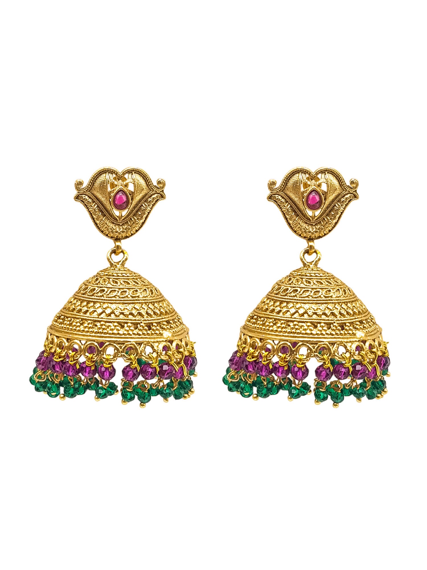 Gold plated Temple design Jhumka Earrings