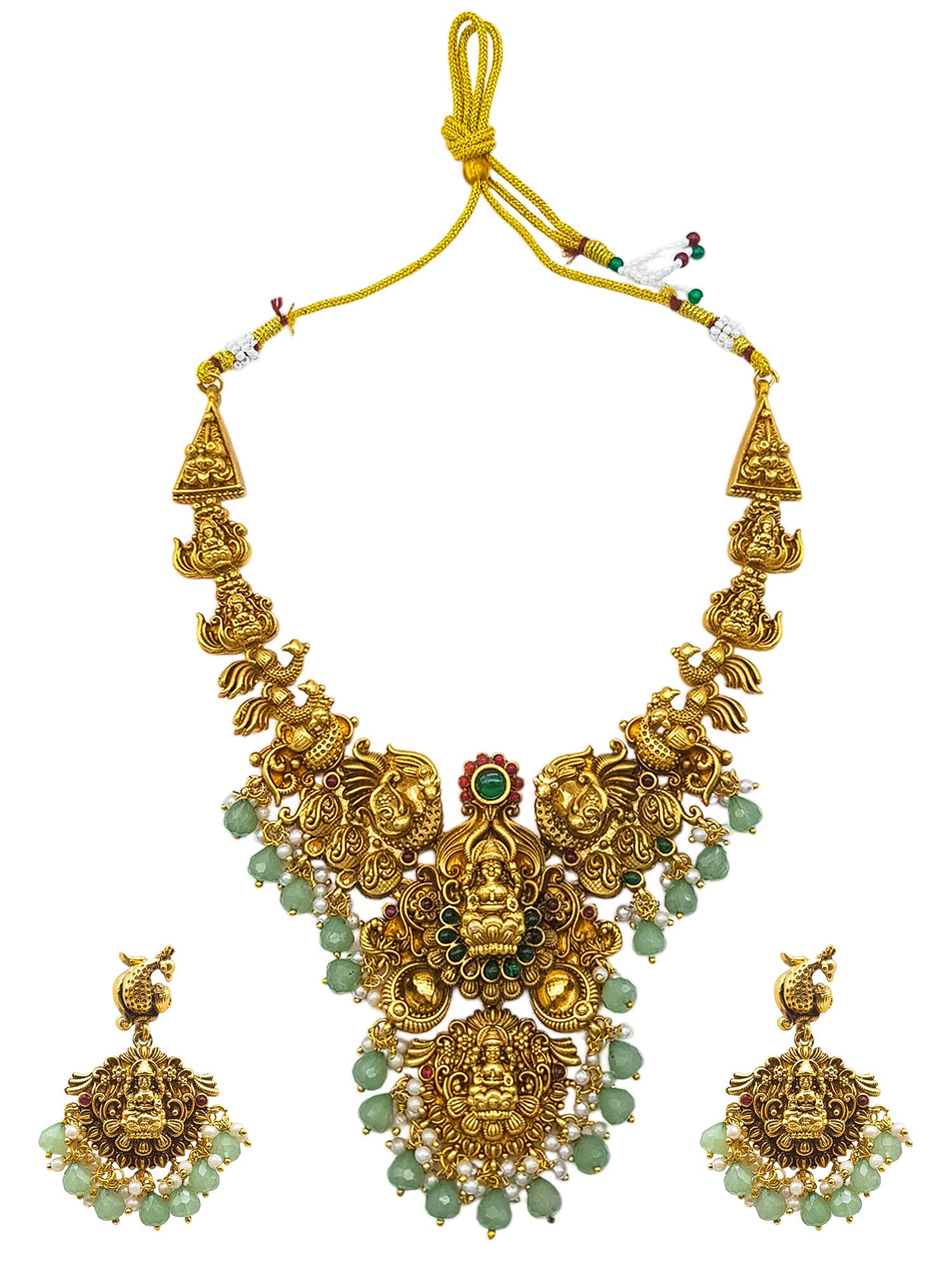 Gold Plated Necklace Set in Laxmi Temple pattern