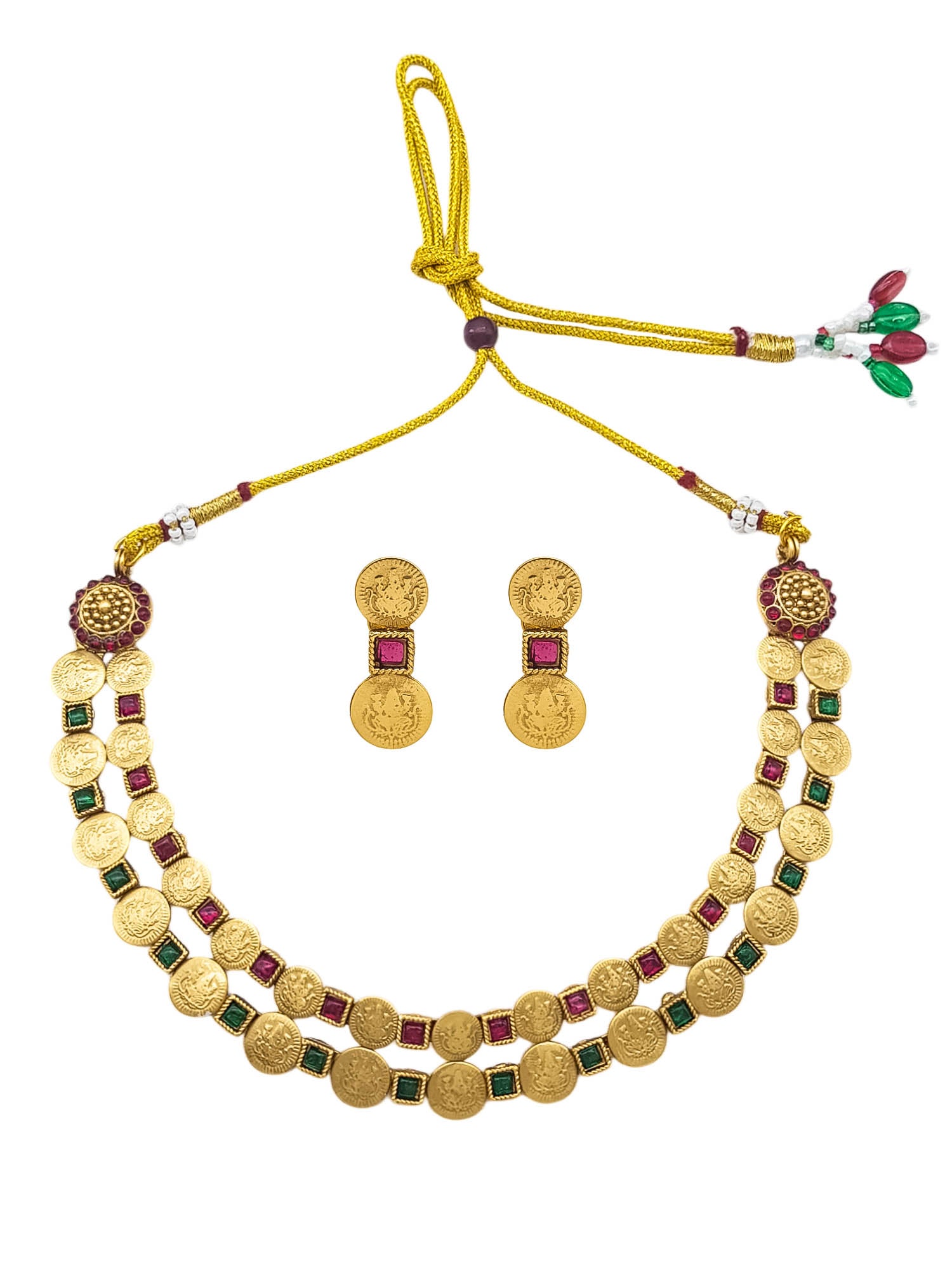 Premium Gold Finish Coin Laxmi Necklace Set