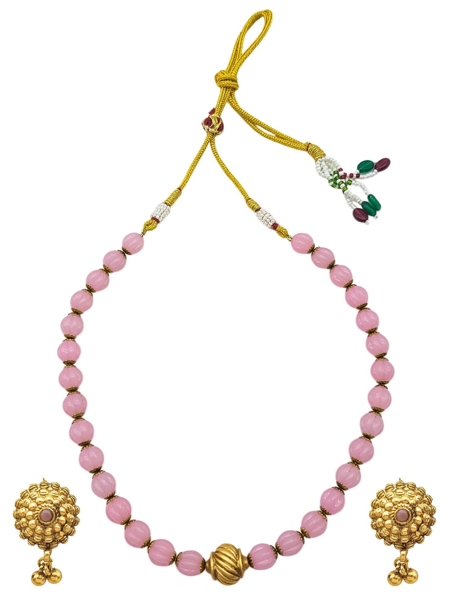 Pink Big kharbuja crystal Necklace Set