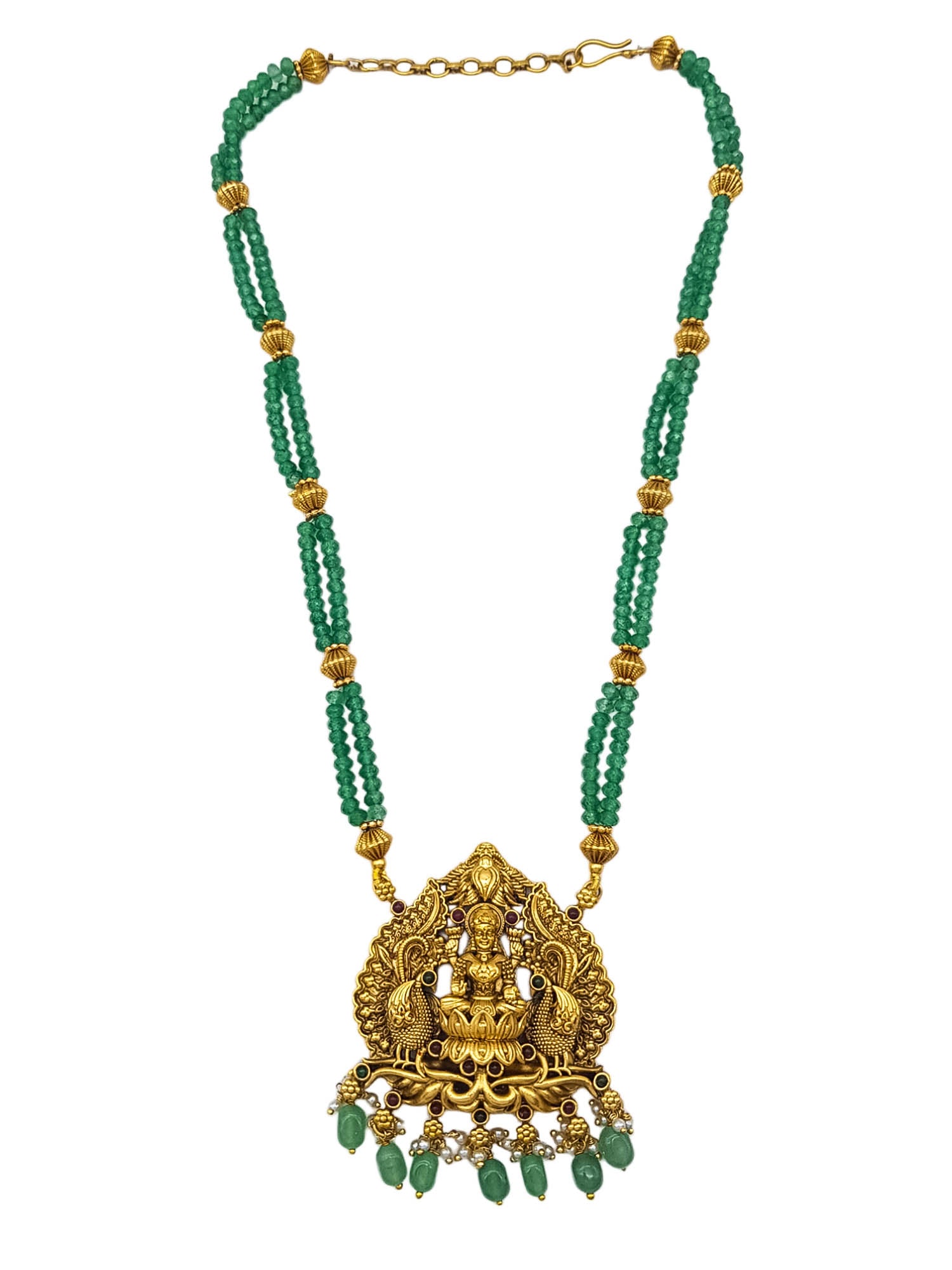 Premium Gold Plated Long Necklace Set in green crystal natural stones