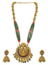 Premium Gold Plated Long Necklace Set in green Red coral & crystal natural stones