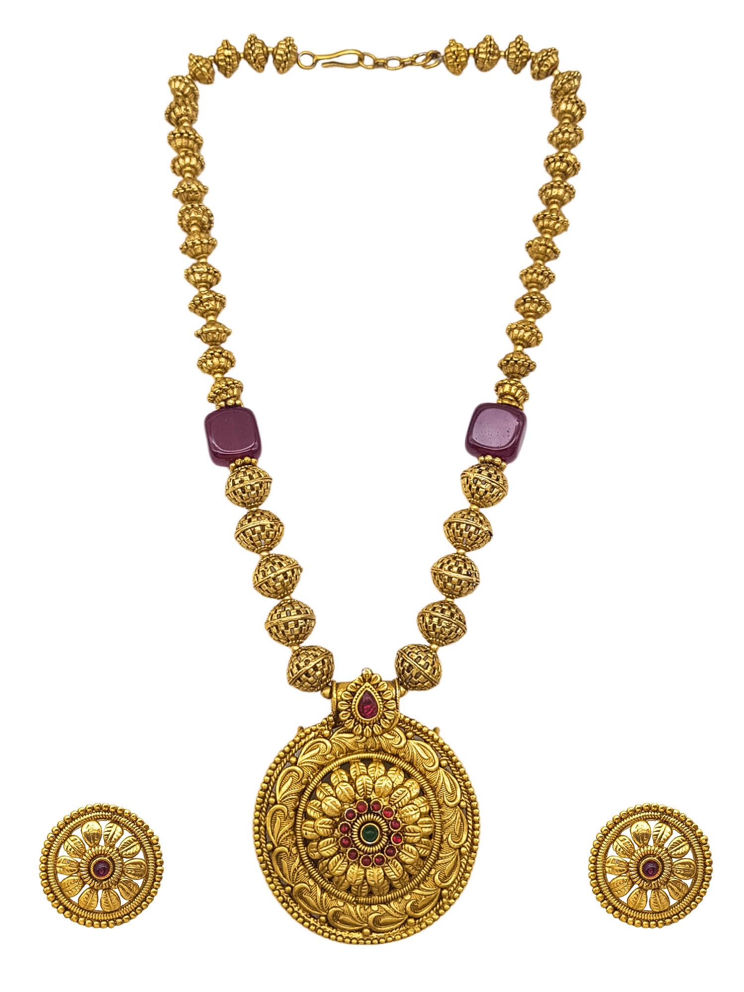 Gold Plated Necklace Set in Coral