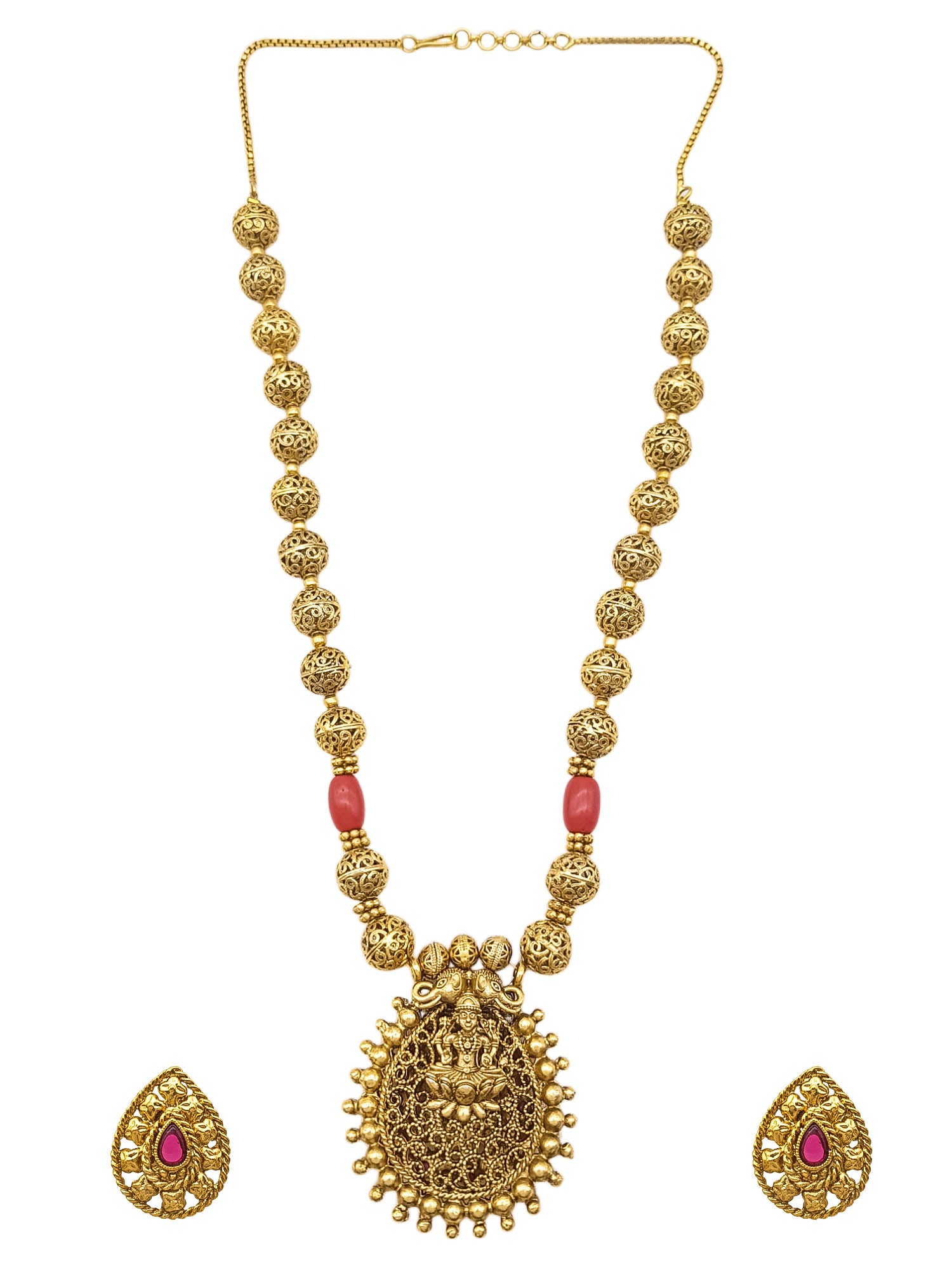 Premium Gold Finish Coral Reversible Necklace Set