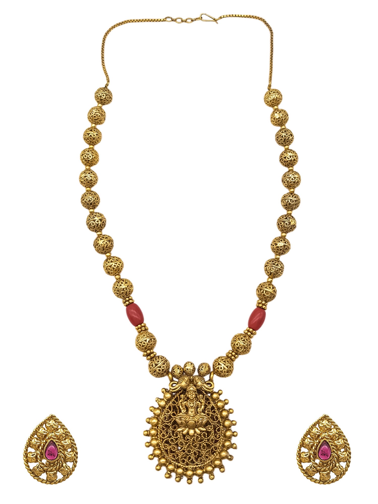 Premium Gold Finish Coral Reversible Necklace Set