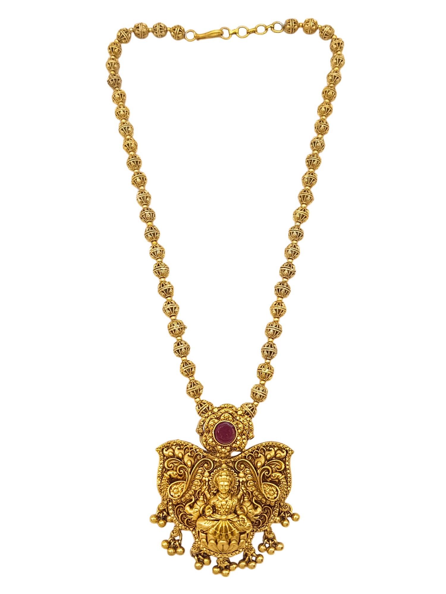 Gold Plated Beads Long Laxmi Necklace Set