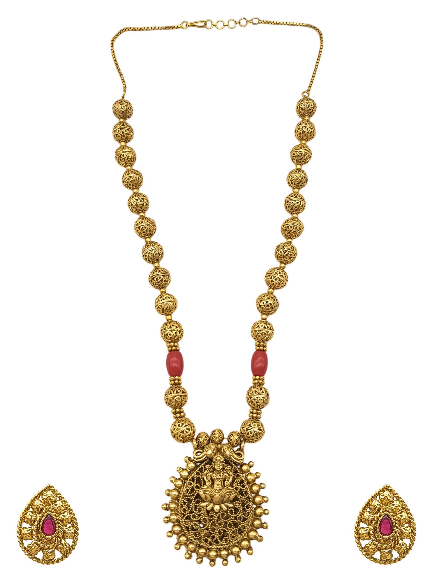 Premium Gold Finish Coral Reversible Necklace Set