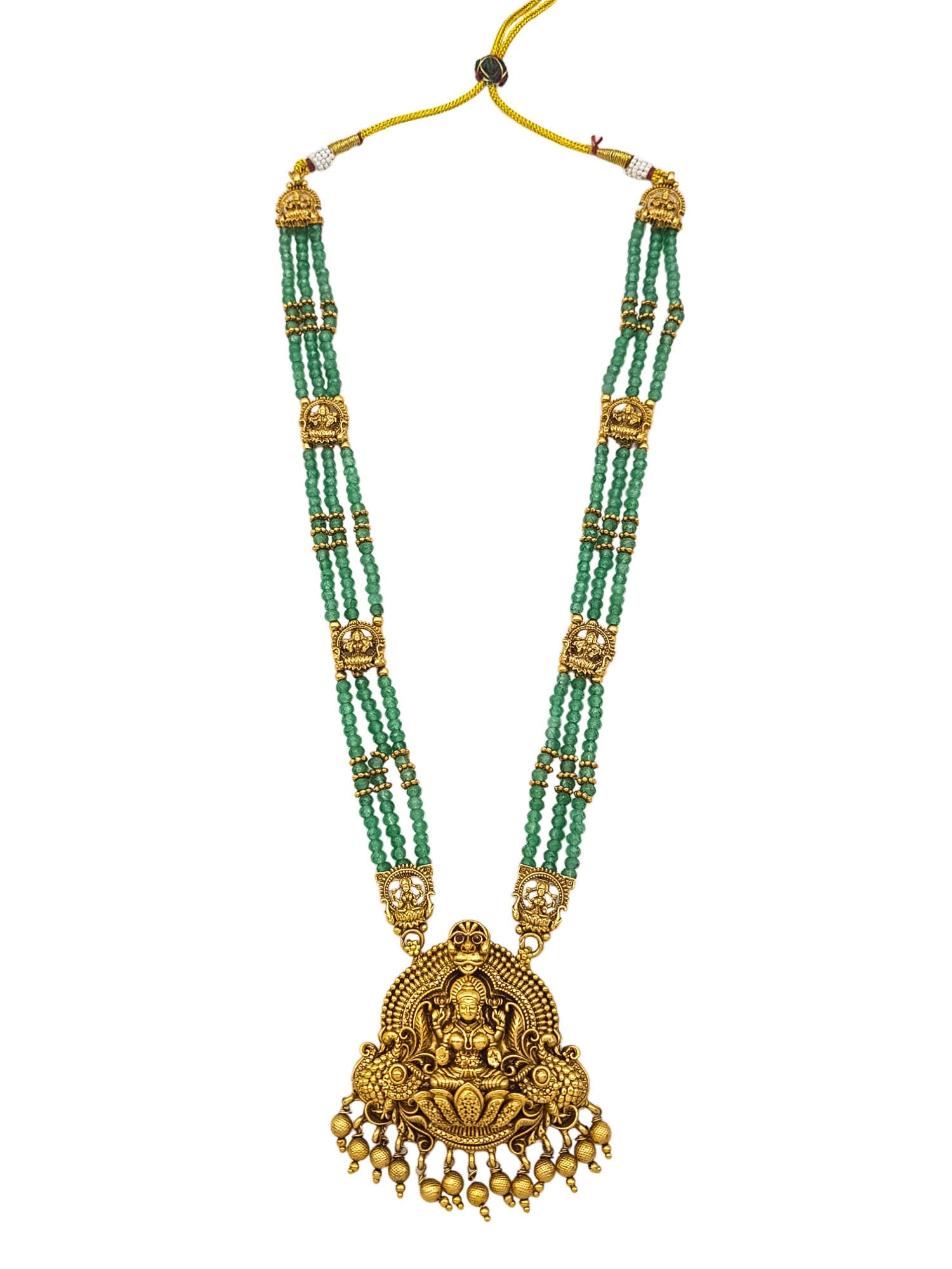 Gold Plated Long Necklace Set in green natural stones