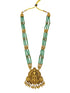 Gold Plated Long Necklace Set in green natural stones