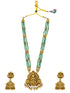 Gold Plated Long Necklace Set in green natural stones