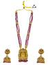 Premium Gold Plated Long Necklace Set in Maroon crystal natural stones